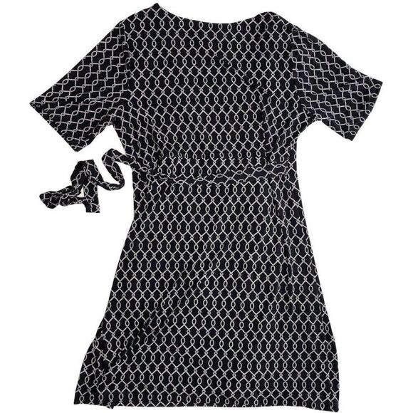 Motherhood Maternity Surplice Faux-Wrap Dress‎ Womens XL Black White Side-Tie - Picture 3 of 15